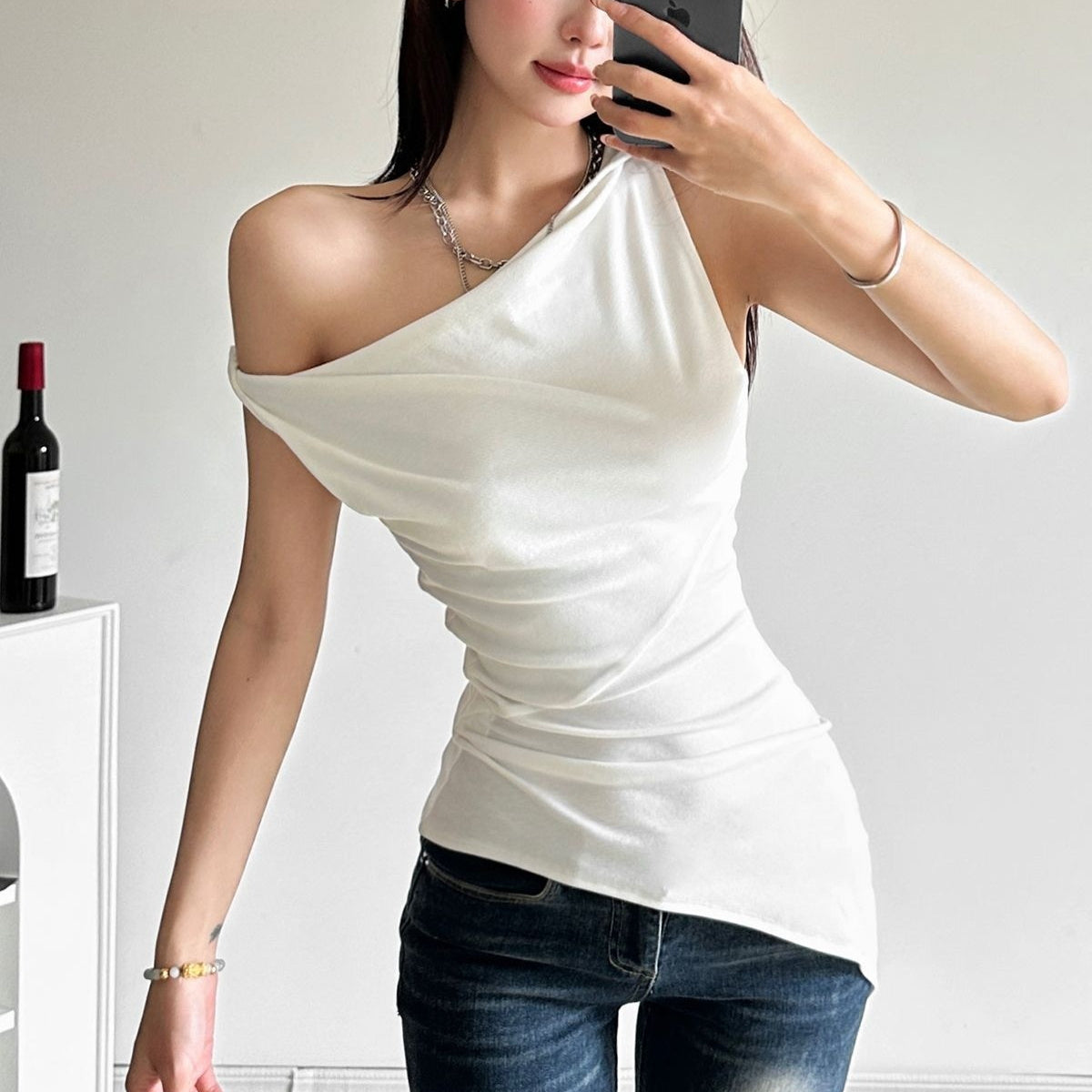 One Shoulder Ribbed Top – Soft Street Elegance