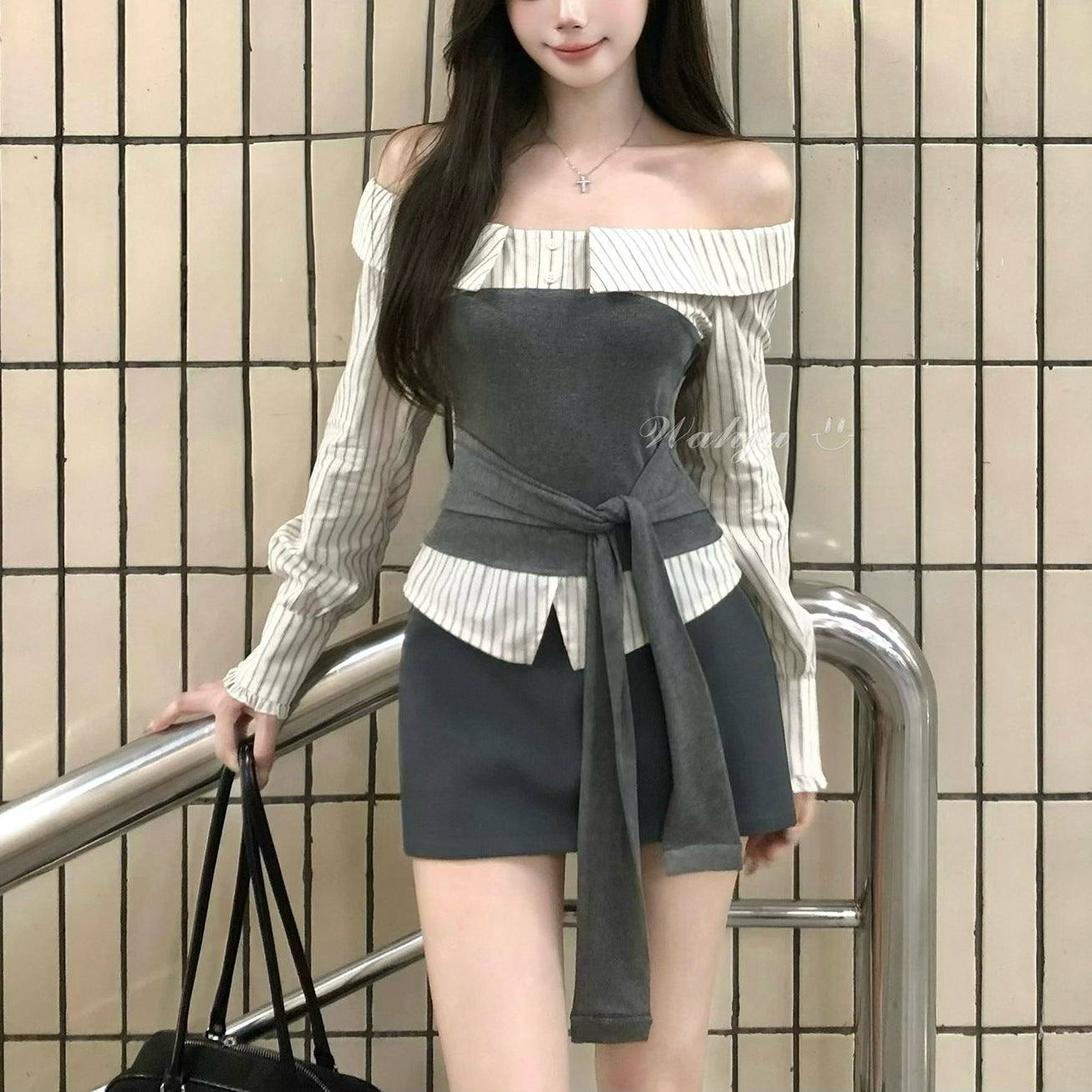 Aurelia Off-Shoulder Contrast Top & Bottoms