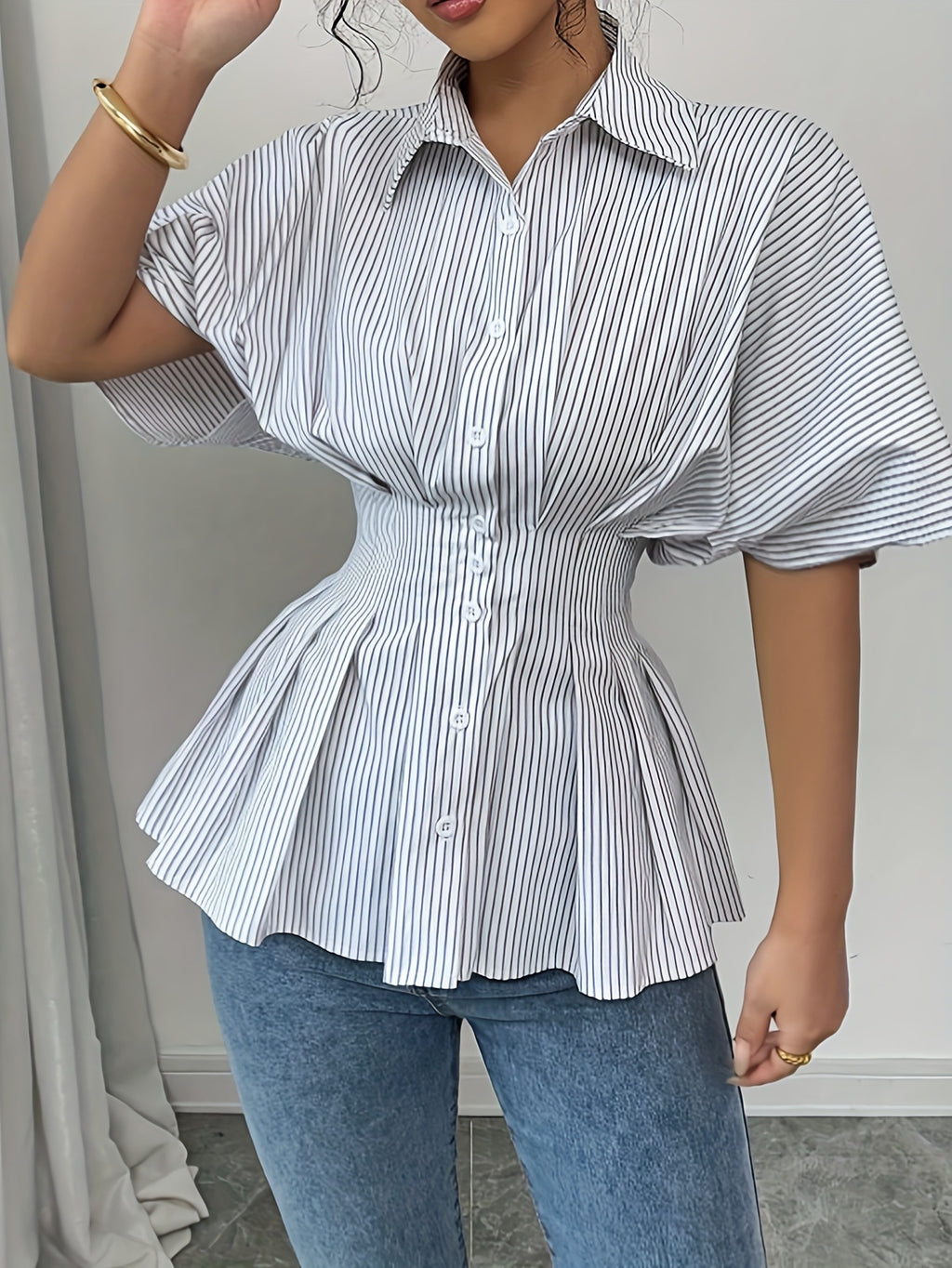 Sculpt Puff-Sleeve Corset Shirt