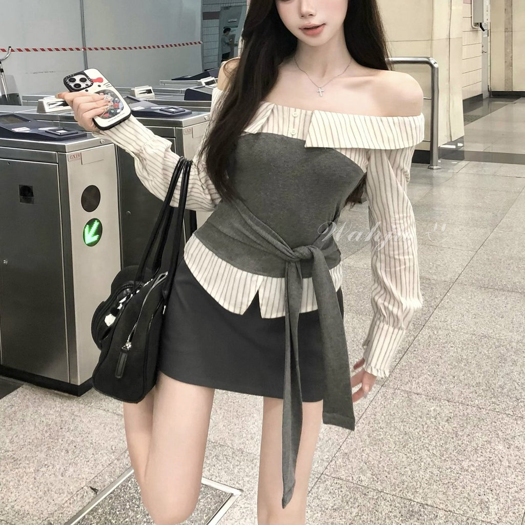 Aurelia Off-Shoulder Contrast Top & Bottoms