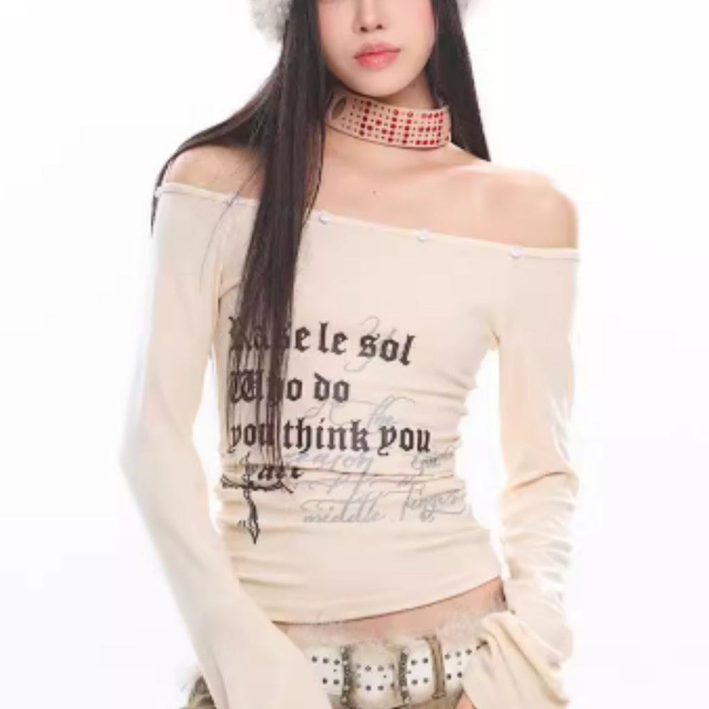 Solé Text Print Off-Shoulder Top