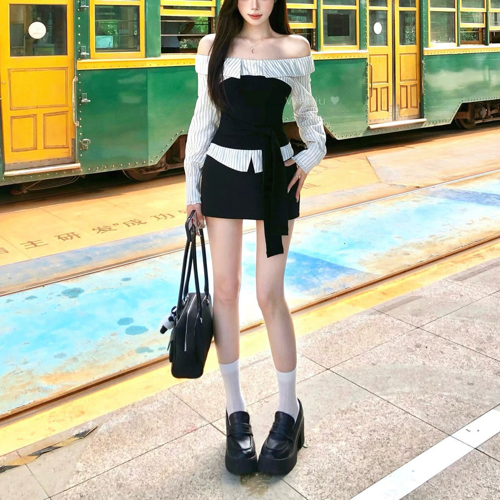 Aurelia Off-Shoulder Contrast Top & Bottoms