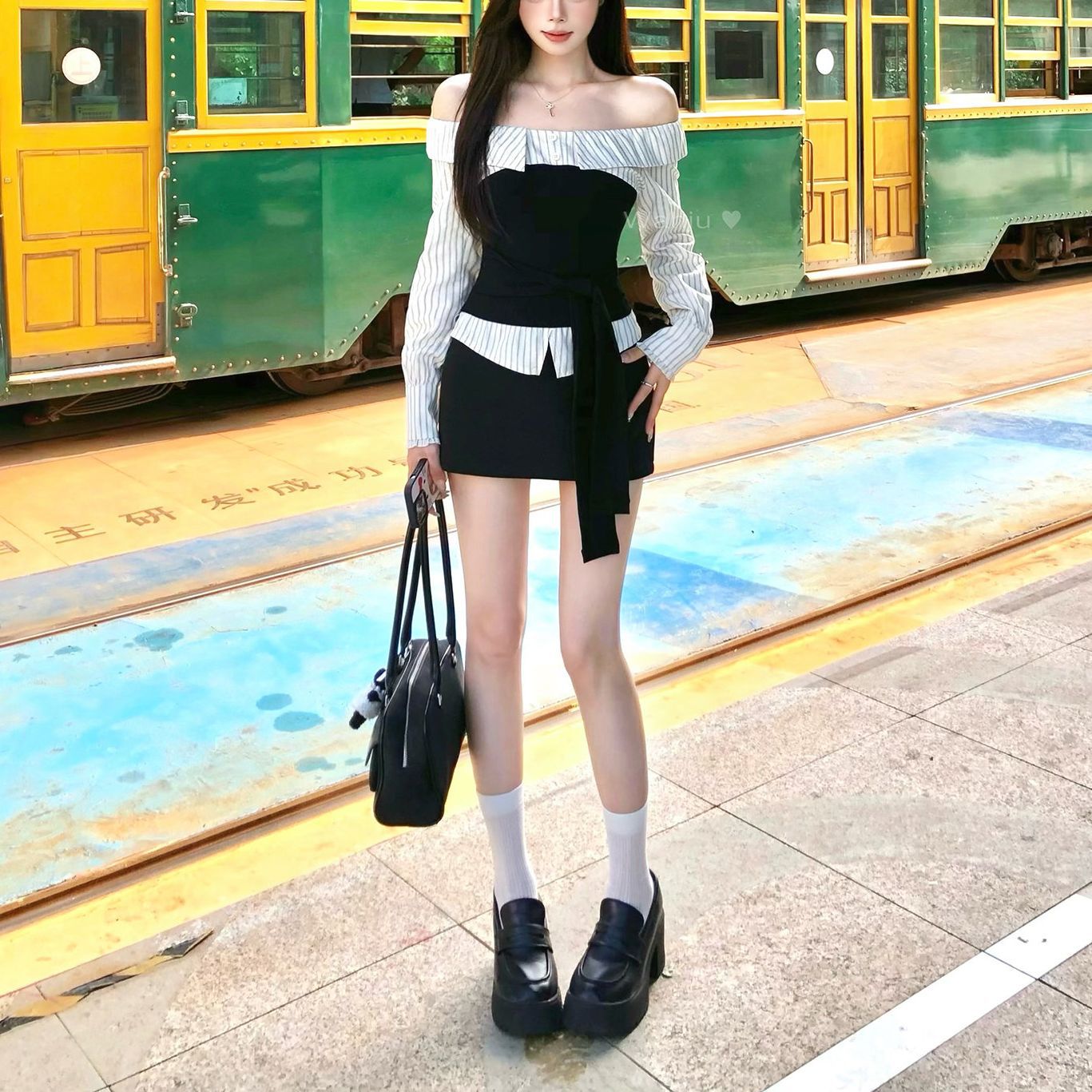 Aurelia Off-Shoulder Contrast Top & Bottoms