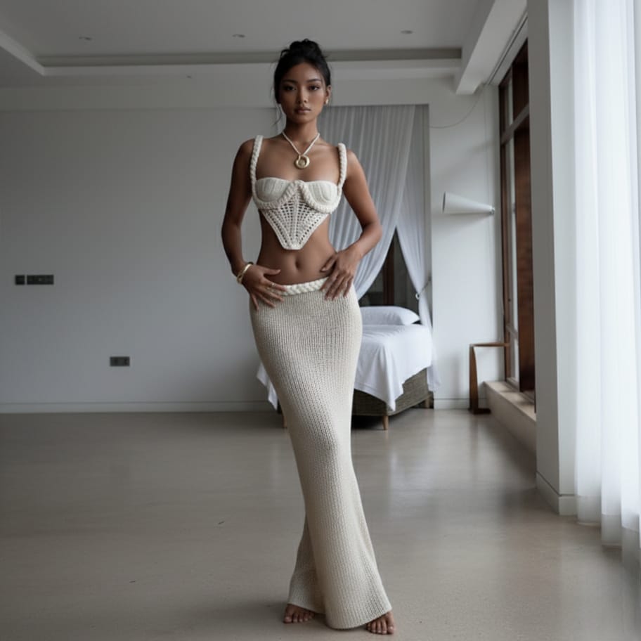 Chic Bow Knit Two-Piece Set – Resort-Inspired Soft Glam