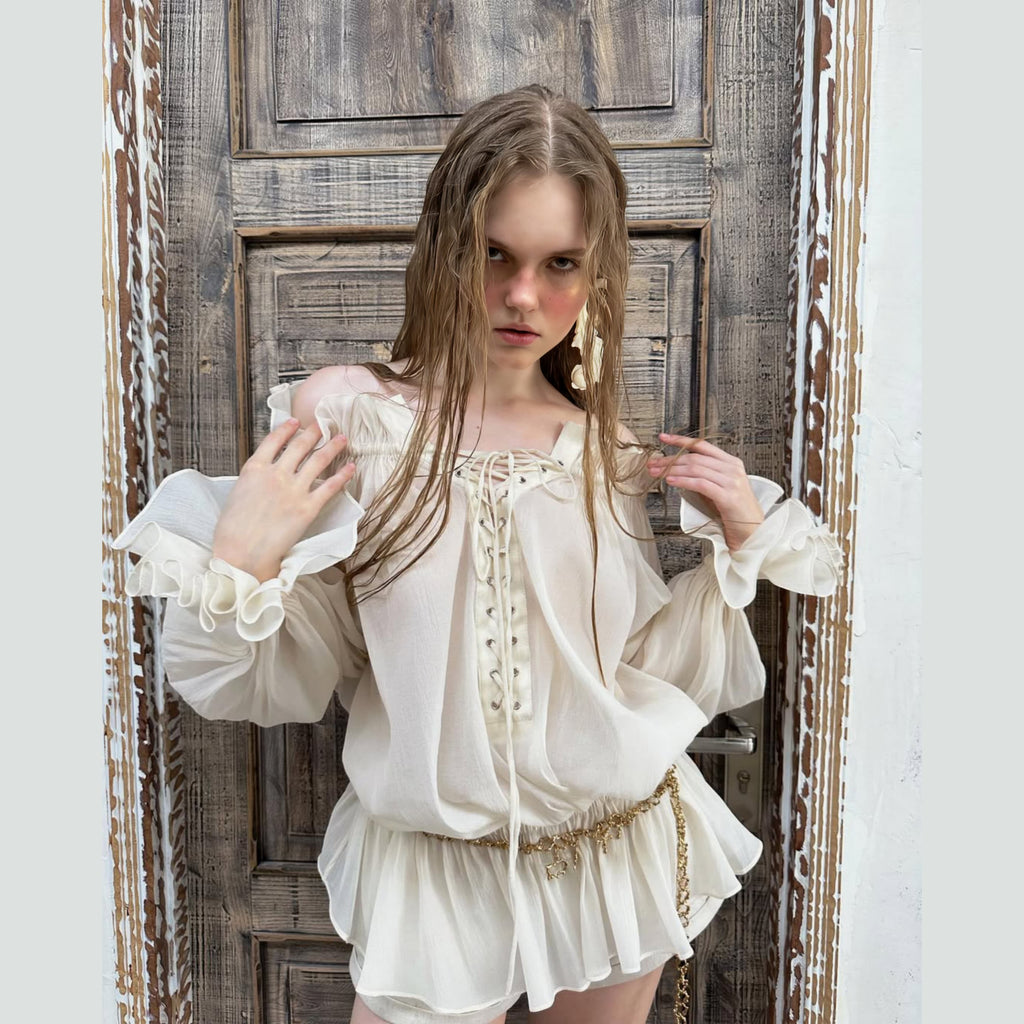 Boho Puff Sleeve Blouse and Bottoms  – Soft Vintage Statement