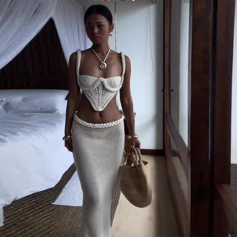 Chic Bow Knit Two-Piece Set – Resort-Inspired Soft Glam