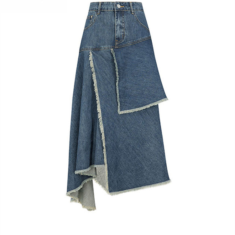 Élan Asymmetrical Denim Midi Skirt