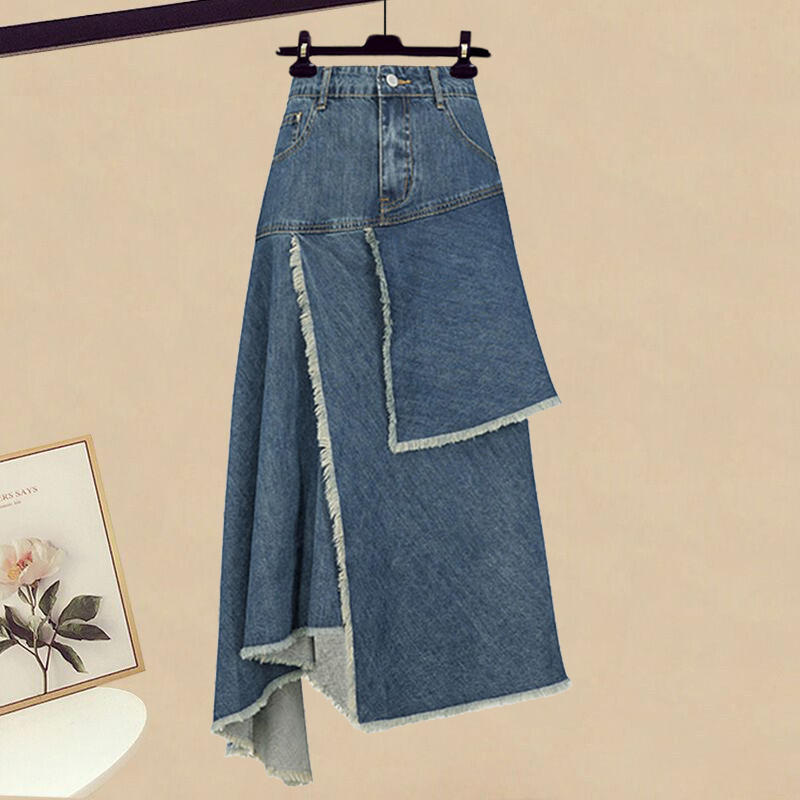 Élan Asymmetrical Denim Midi Skirt