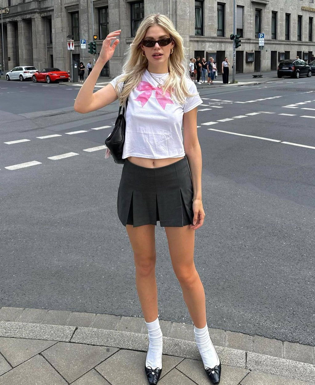 Soft Bow Detail Crop Tee – Playful Minimal Street Style
